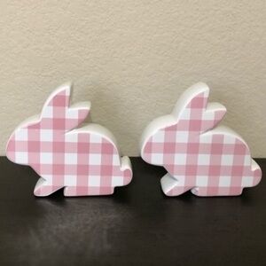 Bunny Rabbits 2 Pink White Black Check Double
Sided Tablescape Home Decor Easter